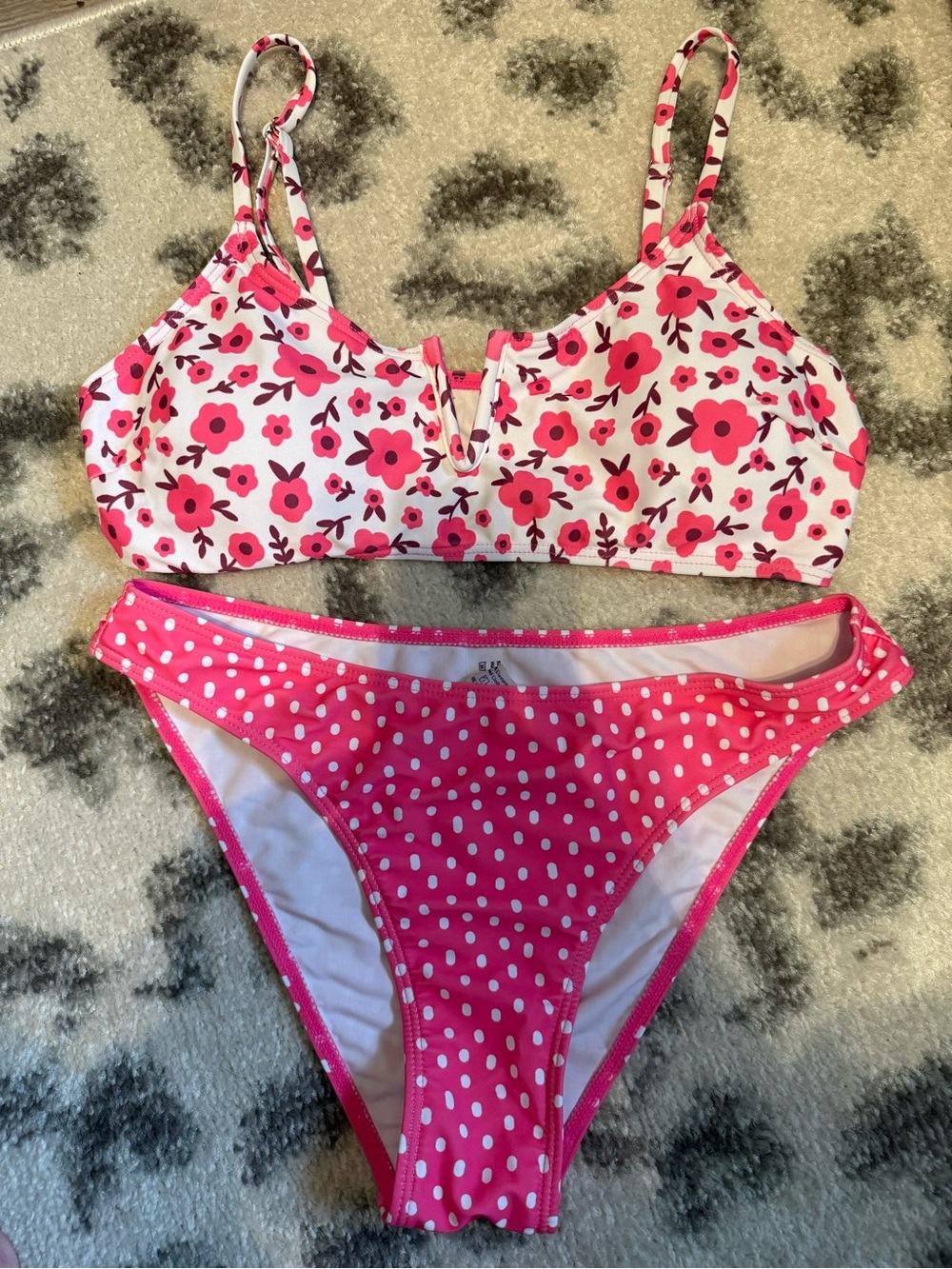 SHEIN Pink Floral & Polka Dot Two-Piece Bikini